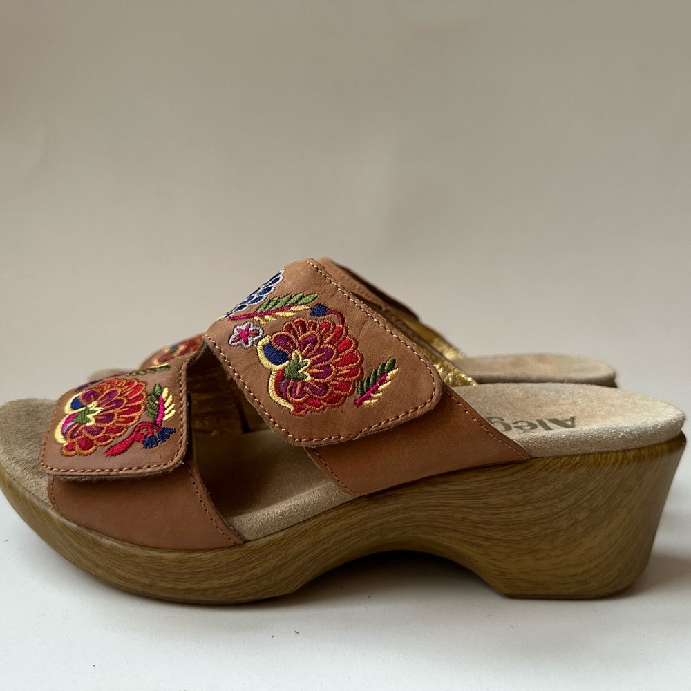 Alegria Linn Leather Boho Clogs Embroidered Floral Sandals LIN-647N Sz 3…